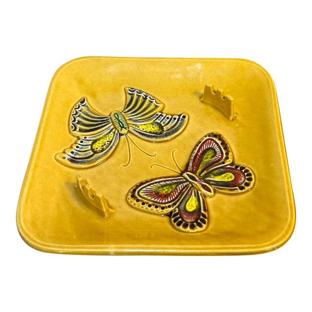 1960s Yellow Ceramic Butterfly Ashtray For Sale