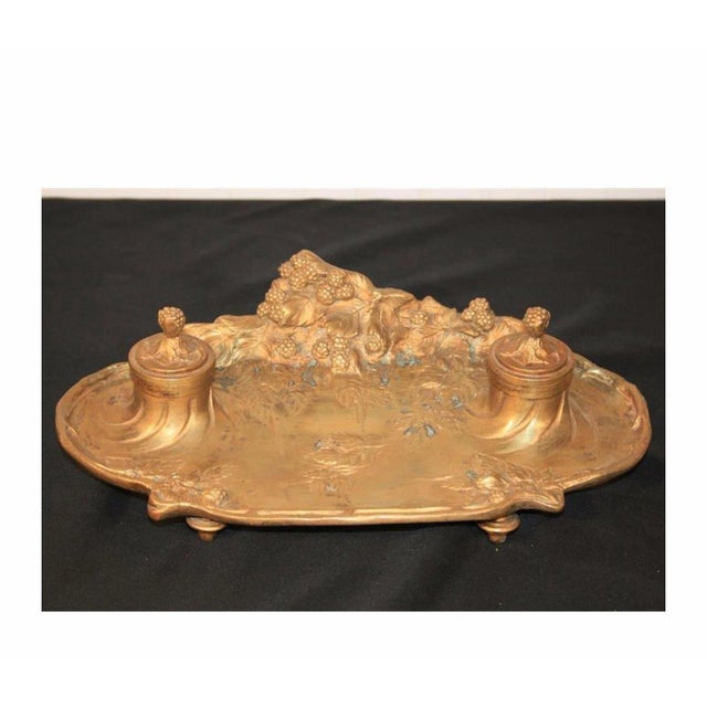 Antique French Art Nouveau Gilt Bronze Inkwell Signed A. Marionnet Depose For Sale - Image 11 of 11