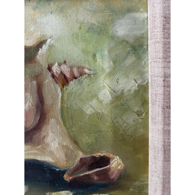 Late 20th Century Vintage Still Life Conch Oil Painting in Hand Made Frame For Sale - Image 5 of 11