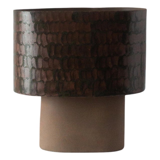 Small Brown Table Lamp in Stoneware with Hand-Painted Glaze by Lucas Huillet For Sale