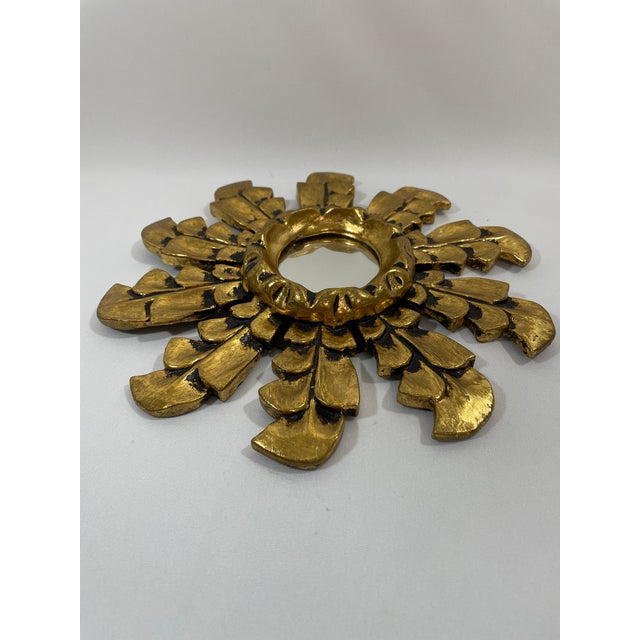 Wood Mid 20th Century Petite 10" Italian Giltwood Sunburst Wall Mirror For Sale - Image 7 of 18