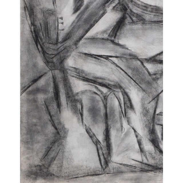 1980s Vintage Cubist Charcoal Drawing of a Seated Figure With Guitar For Sale - Image 5 of 7