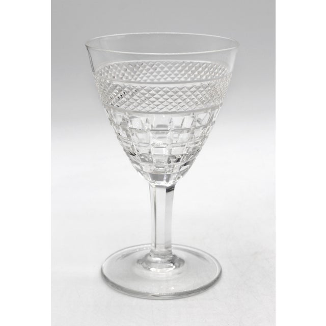 Circa 1930s Set of 10 Blown Cut Glass White Wine Glasses, Italian. Each banded in graduated square facets below diamond...