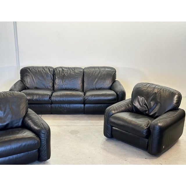 Piumotto Sofa in Black Leather by Arrigo Arrigoni for Busnelli, 1970s For Sale - Image 17 of 18