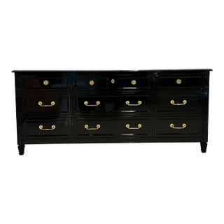 Hollywood Regency Ebony Dresser, Sideboard, Chest, Commode or Cabinet, Bronze For Sale