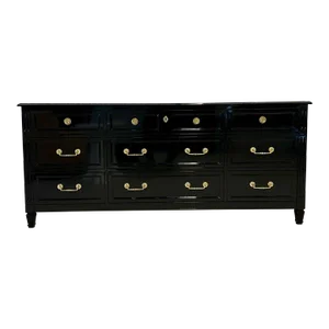Hollywood Regency Ebony Dresser, Sideboard, Chest, Commode or Cabinet, Bronze
