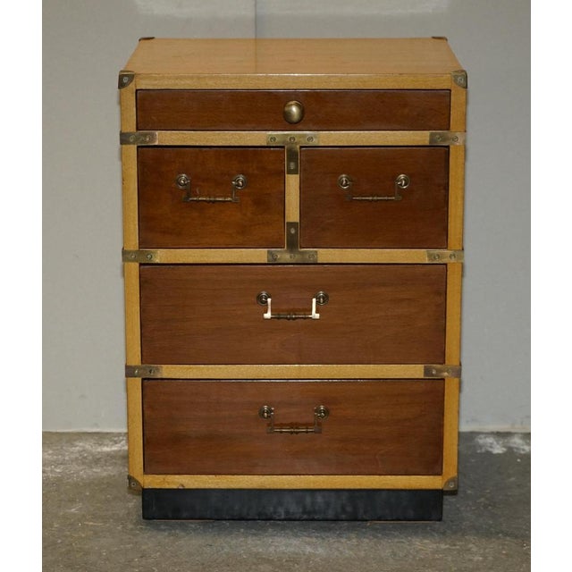 Vintage Military Campaign Bedside Tables with Drawers in Light Oak, Set of 2 For Sale - Image 3 of 18