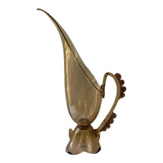 Signed Hand Blown Italian Vetri Murano Footed Pitcher with Glass Bead Details For Sale