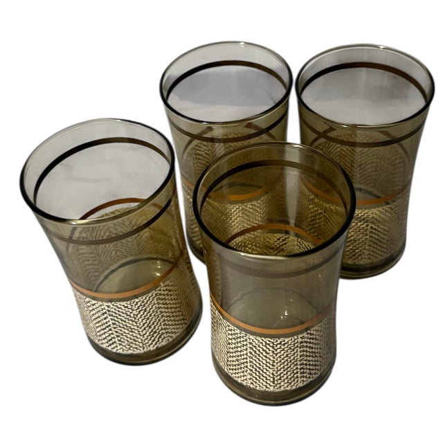 1970s Vintage Libbey Bolero Woodhue Smoke Brown Stripe Tweed Tumblers - A Set of 4 For Sale - Image 5 of 12