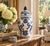 A classic blue and white ginger jar, decorated throughout with delicate Chinese floral motifs. The pattern is dense yet...