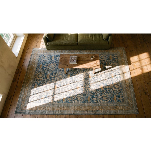 Navy Blue 1920s Blue Navy Mostofi Antique Persian Tabriz Rug 11' 6" X 16' Handknotted Wool Carpet For Sale - Image 8 of 9