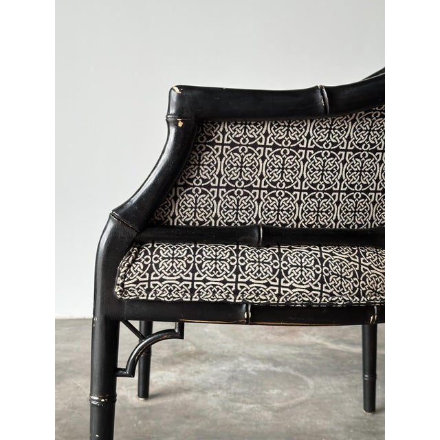 Black Vintage Black Lacquered Faux Bamboo Barrel-Back Armchair For Sale - Image 8 of 18