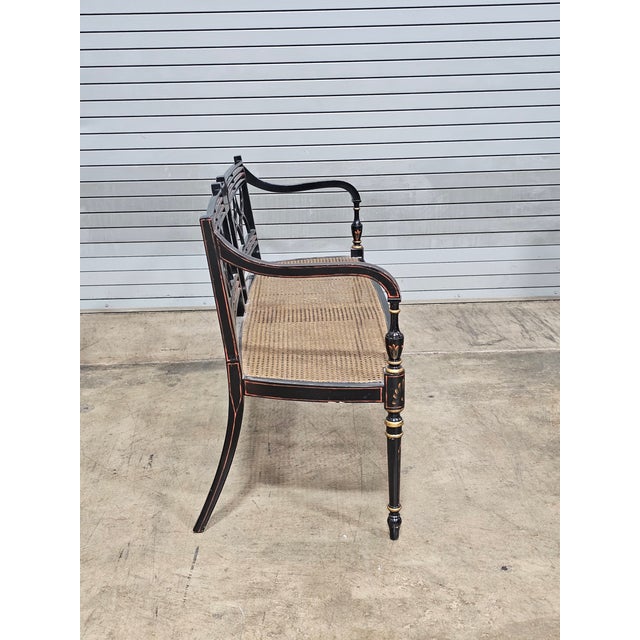 Late 20th Century Baker Historic Charleston Bench Settee Black Finish Gold Accents For Sale - Image 9 of 15