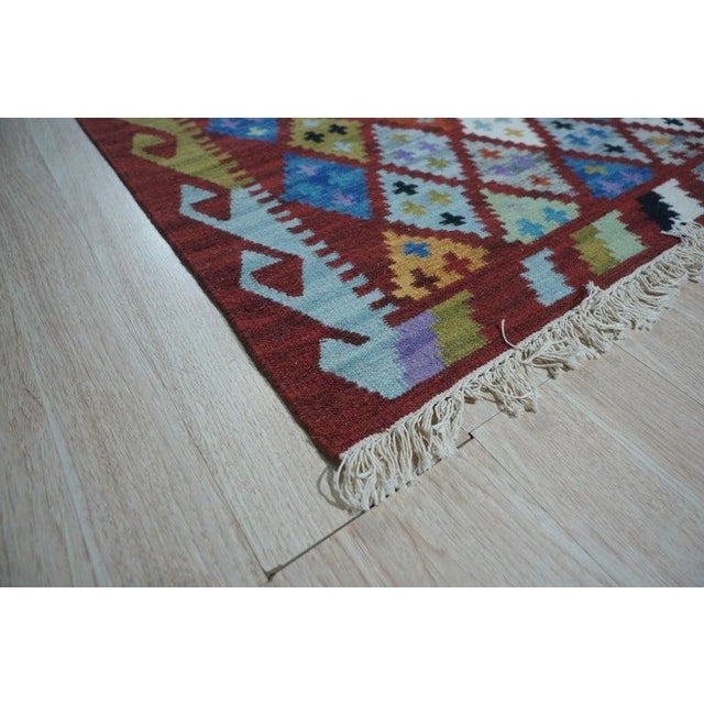 5x 8 Multicolor Flat Weave Wool Diamond Constellation Geometric Modern Carpet Rug For Sale In New York - Image 6 of 7