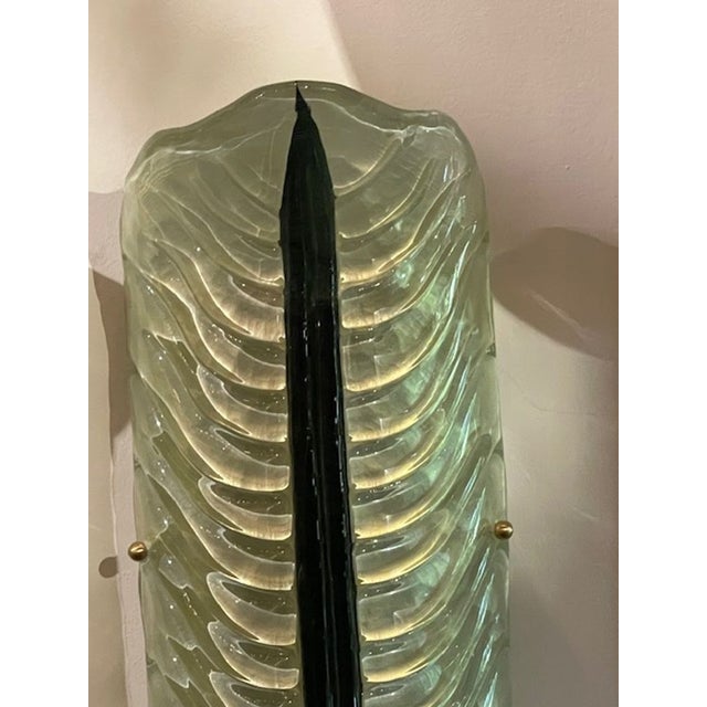 Modern Pair of Modern Murano Large Green Leaf Sconces For Sale - Image 3 of 8