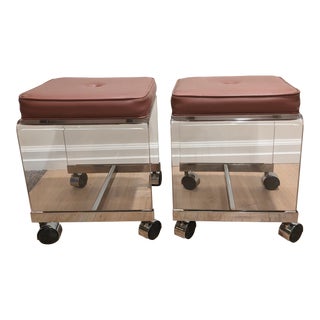 Pair of 1970s Mid-Century Modern Bent Lucite Stools For Sale