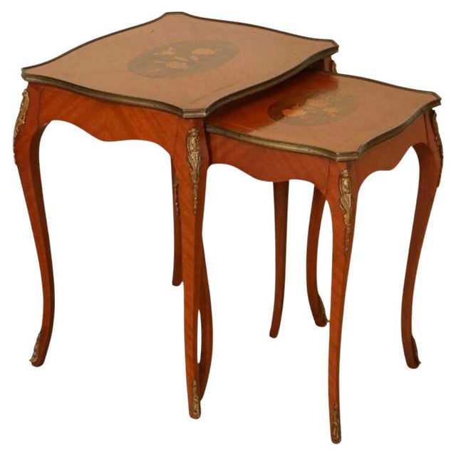 Vintage French Inlaid Parquetry Nesting Tables, Set of 2 For Sale - Image 11 of 11