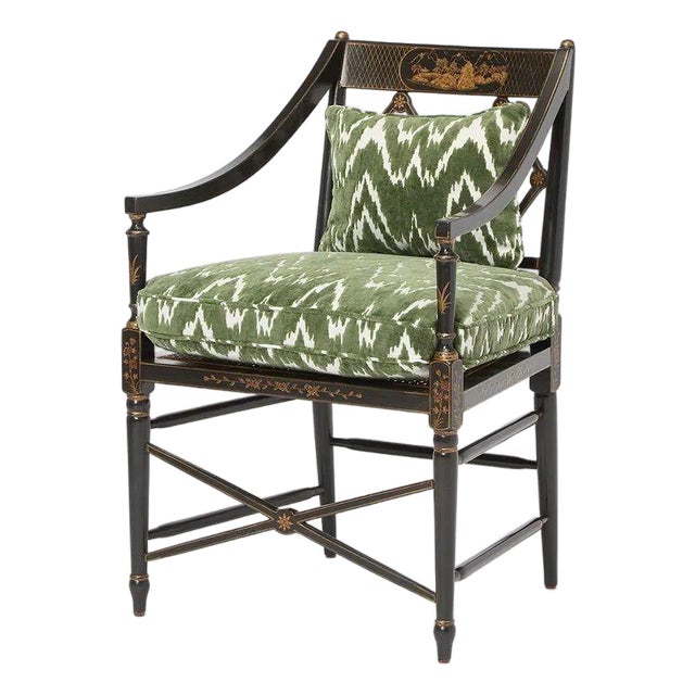 Regency Style Black Lacquered Armchair by Burton Ching For Sale