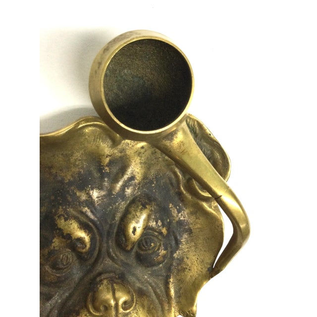 Antique Victorian Solid Brass Carved Bulldog Ashtray Match Holder For Sale - Image 9 of 13