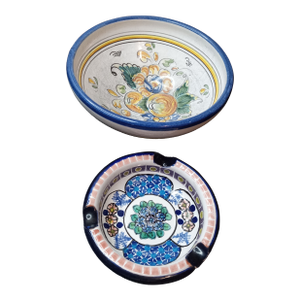 Pair of 1980s Talavera Mexican Folk Art Bowl & Ashtray