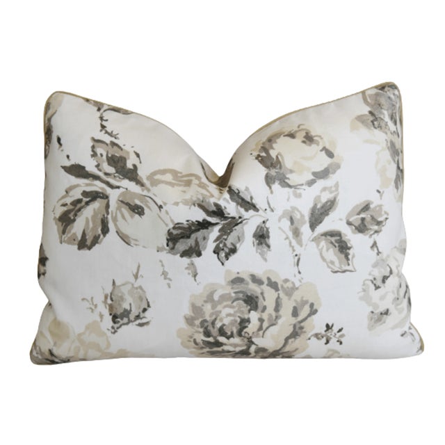 French Provincial Designer Richard Smith Roses Linen Feather/Down Pillow 22" X 16" For Sale - Image 3 of 6