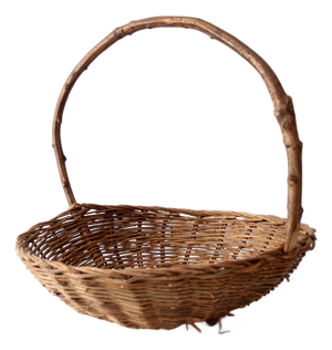 Antique Willow Gathering Basket With Branch Handle