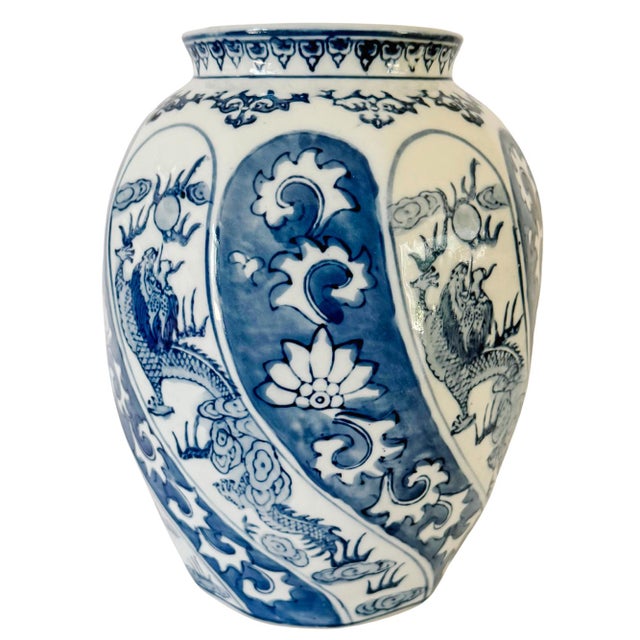 Bring dynamic classic style and statement texture to your vignette with this vintage Chinese blue and white porcelain...