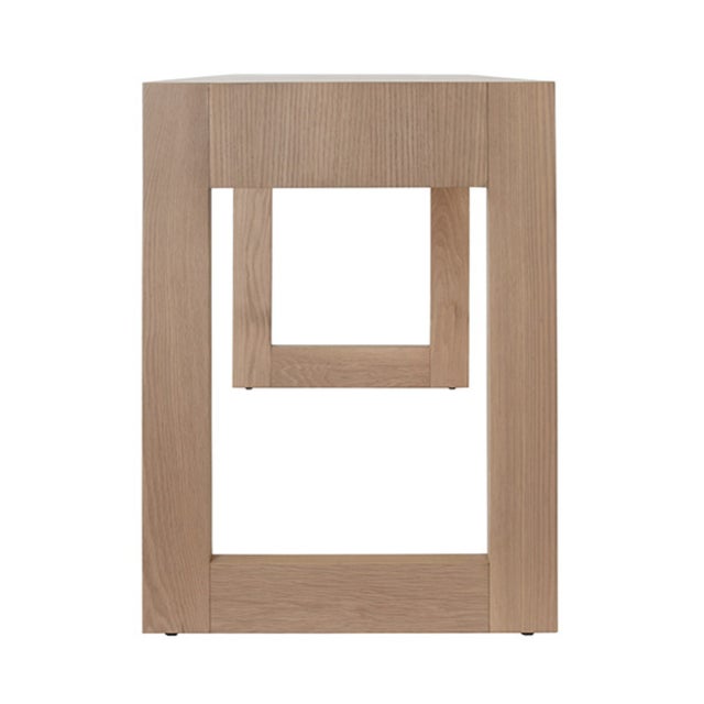 Worlds Away Matthew Izzo Home Larkin Fluted Natural Oak Two Drawer Desk With Satin Brass Draw Pulls For Sale - Image 4 of 6