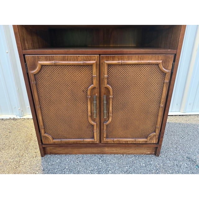 1980s Vintage Brown Faux Bamboo Secretary Bookcase For Sale In Naples, FL - Image 6 of 8