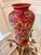 Chinoiserie Hand-Painted Red Chinoiserie Style Vase With Birds & Pomegranate Motif For Sale - Image 3 of 8