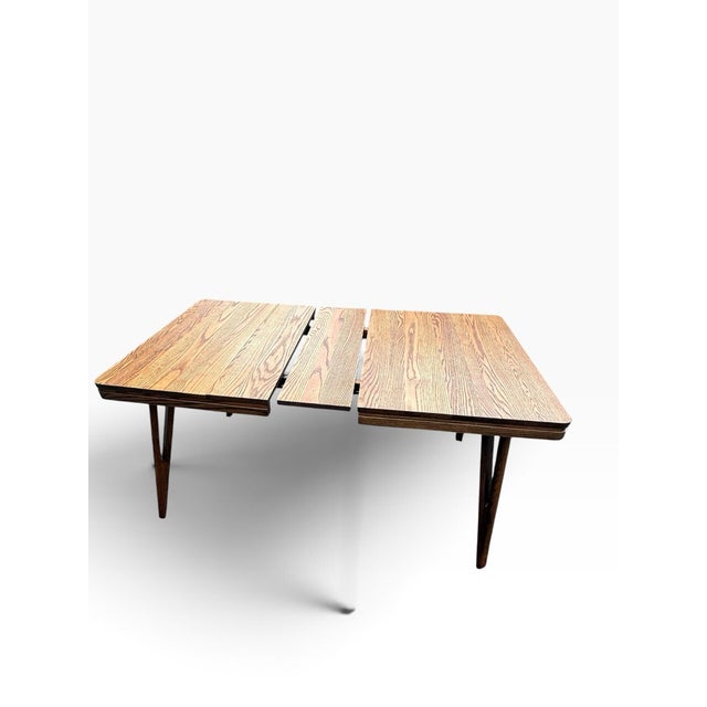 Vintage Mid-Century Modern Solid Oak Extendable Dining Table With 2 Leaves For Sale - Image 9 of 11