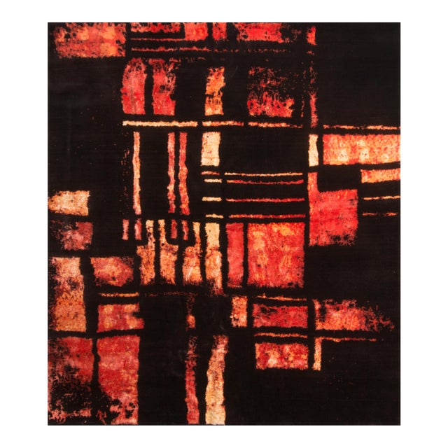 Rug & Kilim's Art Deco Rug in Red and Black Geometric Pattern For Sale