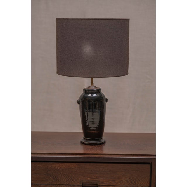 French Black Glazed Ceramic Table Lamp, 1970s For Sale - Image 6 of 10