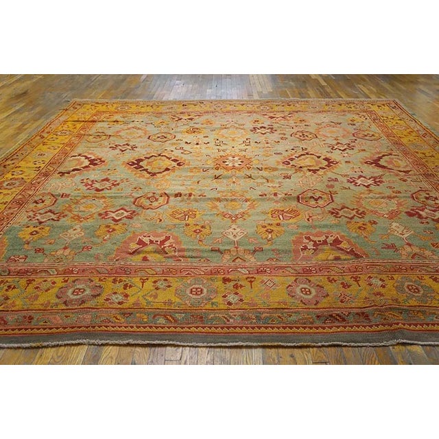 Tribal Tribal Large Scale Pattern Light Blue Seafoam Color Antique Turkish Oushak Rug For Sale - Image 3 of 5