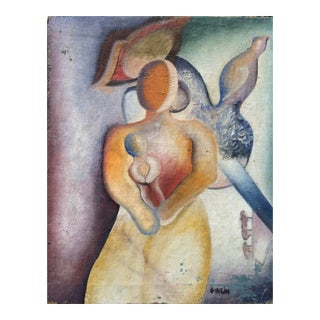 Colorful Abstract Cubist Figurative Painting, Signed Galin For Sale