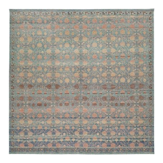 Modern Tabriz Style Wool Area Rug – Faded Teal, Terracotta & Ochre Traditional For Sale