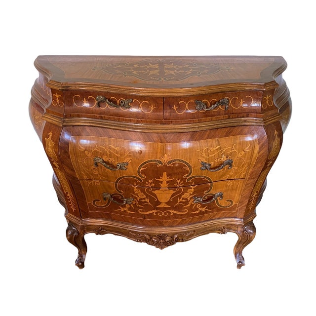 Vintage Italian Style Inlay Bombe Commode For Sale - Image 9 of 11