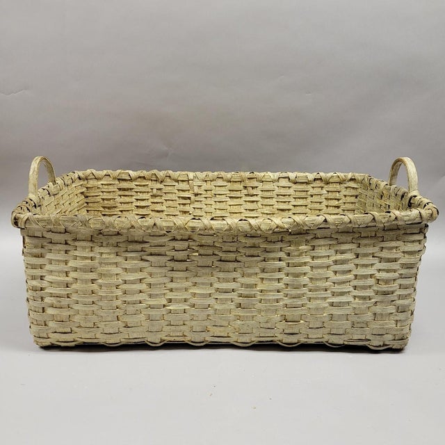 Farmhouse Antique American North Carolina Painted 2 Handled Gathering Basket For Sale - Image 3 of 12
