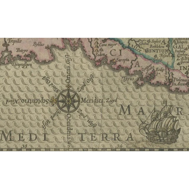 17th Century Map of the Holy Land with Biblical Vignettes by Petrus Plancius, Cloppenburg, 1625 For Sale - Image 5 of 8