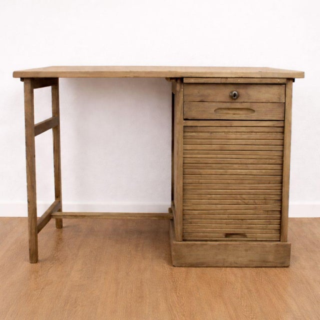 Vintage Oak Desk with Shutter, Spain, 1940s For Sale - Image 9 of 9