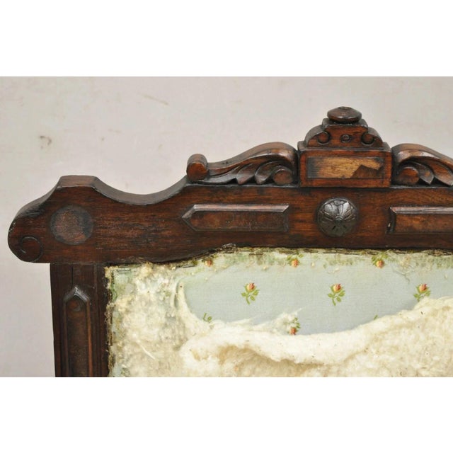 Late 19th Century Antique Small Child's Eastlake Victorian Carved Walnut Distress Parlor Arm Chair For Sale - Image 5 of 12