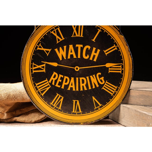 Metal Antique Jewelry and Watch Repair Double-Sided Porcelain Sign For Sale - Image 7 of 8