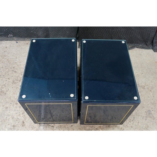 2 Mid Century John Stuart Navy Blue Lacquer Nightstands Bedside Chests MCM Pair For Sale - Image 10 of 18