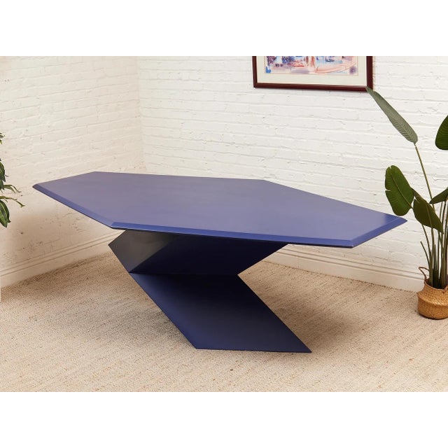 Mid 20th Century Rare 1970’s Origami Dining Table by Don S. Shoemaker in Blue For Sale - Image 5 of 12