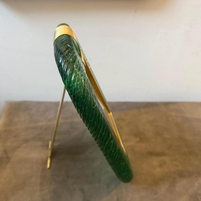 Art Deco A Barovier Style Art Deco Green Murano Glass and Brass Italian Picture Frame For Sale - Image 3 of 11