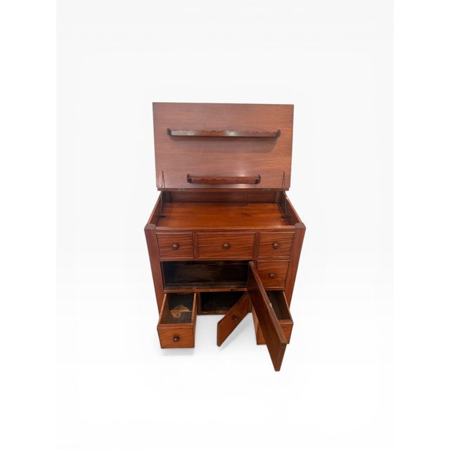 Brown Vintage Flip-Top Bar Cabinet With Multiple Drawers & Storage For Sale - Image 8 of 13
