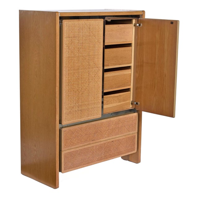 John Stuart Chrome Accent Cane Front Gentlemens Chest Tall Dresser - 2 Available For Sale