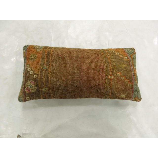 Contemporary Brown Narrow Vintage Turkish Bolster Size Rug Pillow For Sale - Image 3 of 5