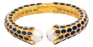 Cleopatra Sapphire & Pearl Gold Chunky Cuff Bracelet