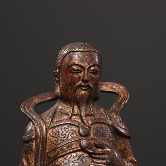 Bronze Vintage Chinese Gilt‑Patina Bronze Zhenwu Emperor Seated Deity Statue, Taoist Sculpture For Sale - Image 8 of 9